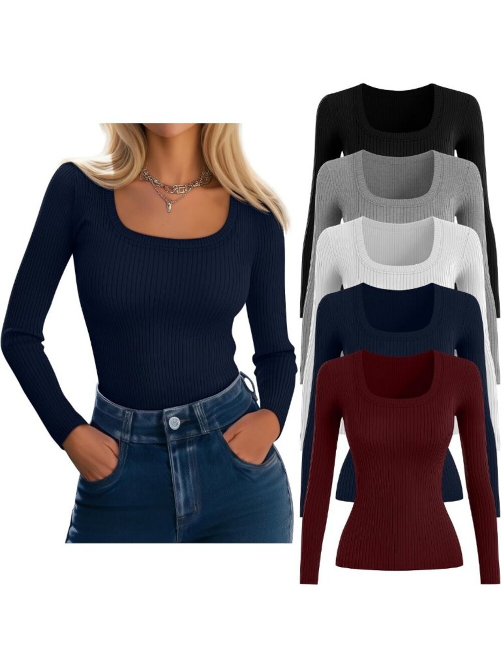 5 Pack Women's Ribbed Long Sleeve Tops - Versatile, Comfortable, Stylish Basics